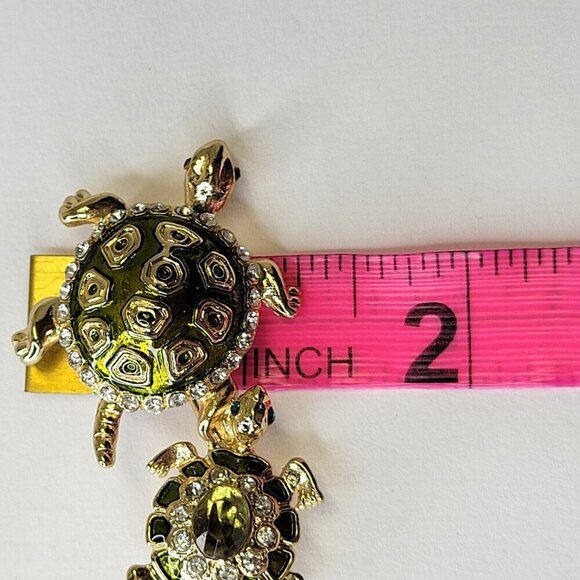 Tortoises Turtles Brooch Gold Tone Green Turtle Brooch - Picture 8 of 10